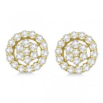 Diamond Cluster Earrings with Halo, Pave Set 14k Yellow Gold 1.50ct