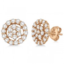Diamond Cluster Earrings with Halo, Pave Set 14k Rose Gold 2.01ct