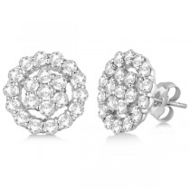 Diamond Cluster Earrings with Halo, Pave Set 14k White Gold 2.01ct