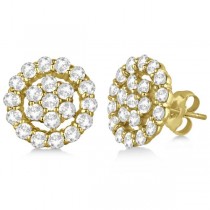 Diamond Cluster Earrings with Halo, Pave Set 14k Yellow Gold 2.01ct