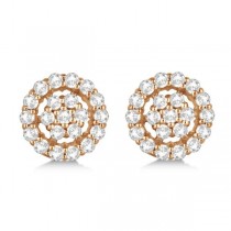 Diamond Cluster Earrings with Halo, Pave Set 14k Rose Gold 0.61ct