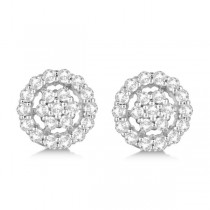 Diamond Cluster Earrings with Halo, Pave Set 14k White Gold 0.61ct