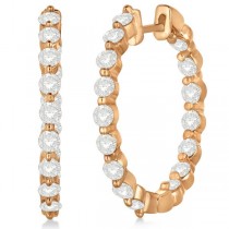 Inside Out Diamond Hoop Earrings Prong Set in 14k Rose Gold 2.00ct