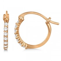 Genuine Diamond Petite Hoop Earrings Pave Set 14k Rose Gold 0.15ct