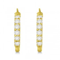 Genuine Diamond Hoop Earrings Pave Set in 14k Yellow Gold 1.00ct