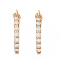 Genuine Diamond Hoop Earrings Pave Set in 14k Rose Gold 0.33ct