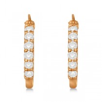 Genuine Diamond Hoop Earrings Pave Set in 14k Rose Gold 0.75ct
