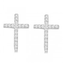 Pave Set Diamond Cross Post Earrings 14k White Gold 0.33 carats