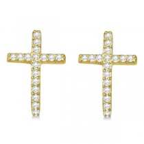 Pave Set Diamond Cross Post Earrings 14k Yellow Gold 0.33 carats
