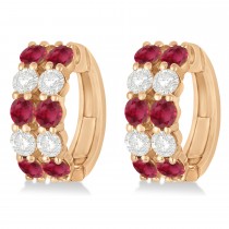 Double Row Ruby & Diamond Huggie Earrings 14k Rose Gold (2.60ct)