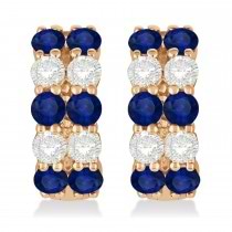 Double Row Sapphire & Diamond Huggie Earrings 14k Rose Gold (2.60ct)