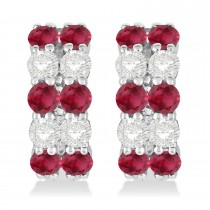 Double Row Ruby & Diamond Huggie Earrings 14k White Gold (2.60ct)