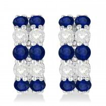 Double Row Sapphire & Diamond Huggie Earrings 14k White Gold (2.60ct)