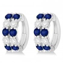 Double Row Sapphire & Diamond Huggie Earrings 14k White Gold (2.60ct)