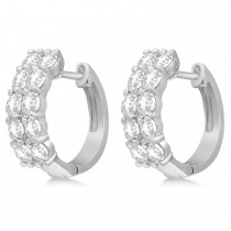 Double Row Diamond Huggie Earrings 14k White Gold (2.00ct)