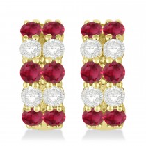 Double Row Ruby & Diamond Huggie Earrings 14k Yellow Gold (2.60ct)