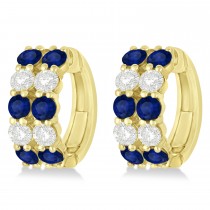 Double Row Sapphire & Diamond Huggie Earrings 14k Yellow Gold (2.60ct)