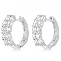 Double Row Diamond Huggie Earrings 14k White Gold (3.08ct)