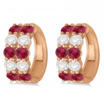 Double Row Ruby & Diamond Hoop Earrings 14k Rose Gold (4.28ct)