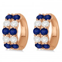 Double Row Sapphire & Diamond Hoop Earrings 14k Rose Gold (4.28ct)