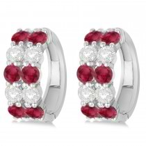 Double Row Ruby & Diamond Hoop Earrings 14k White Gold (4.28ct)