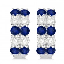 Double Row Sapphire & Diamond Hoop Earrings 14k White Gold (4.28ct)