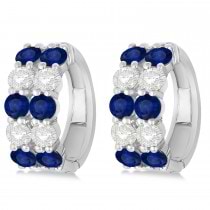 Double Row Sapphire & Diamond Hoop Earrings 14k White Gold (4.28ct)
