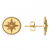 Compass Push Backs Stud Earrings 14k Yellow Gold