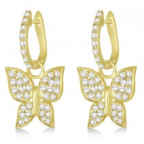 Diamond Butterfly Drop Earrings 14k Yellow Gold (1.26ct)
