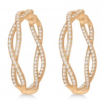 Double Helix Diamond Hoop Earrings 14k Rose Gold (1.75ct)