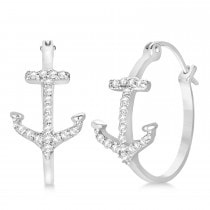 Diamond Anchor Hoop Earrings 14k White Gold (0.29ct)