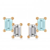 Bar Aquamarine & Diamond Baguette Earrings 14k Rose Gold (1.10 ctw)