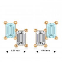 Bar Aquamarine & Diamond Baguette Earrings 14k Rose Gold (1.10 ctw)