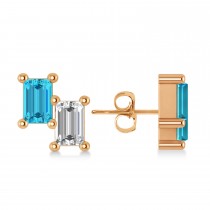 Bar Blue Diamond & Diamond Baguette Earrings 14k Rose Gold (1.20 ctw)