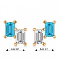 Bar Blue Diamond & Diamond Baguette Earrings 14k Rose Gold (1.20 ctw)