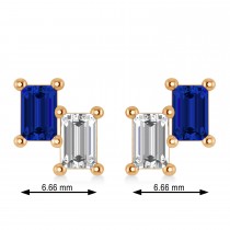 Bar Blue Sapphire & Diamond Baguette Earrings 14k Rose Gold (1.70 ctw)