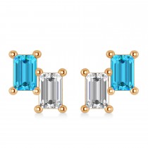 Bar Blue Topaz & Diamond Baguette Earrings 14k Rose Gold (1.40 ctw)