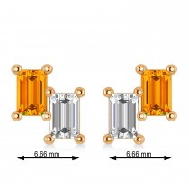 Bar Citrine & Diamond Baguette Earrings 14k Rose Gold (1.30 ctw)