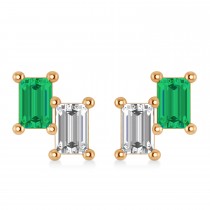 Bar Emerald & Diamond Baguette Earrings 14k Rose Gold (1.20 ctw)