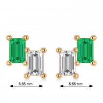 Bar Emerald & Diamond Baguette Earrings 14k Rose Gold (1.20 ctw)