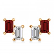 Bar Garnet & Diamond Baguette Earrings 14k Rose Gold (1.40 ctw)