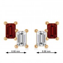 Bar Garnet & Diamond Baguette Earrings 14k Rose Gold (1.40 ctw)