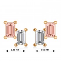 Bar Morganite & Diamond Baguette Earrings 14k Rose Gold (1.70 ctw)