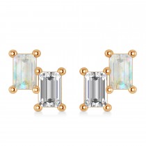 Bar Opal & Diamond Baguette Earrings 14k Rose Gold (1.20 ctw)
