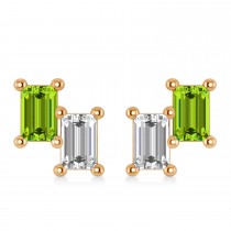 Bar Peridot & Diamond Baguette Earrings 14k Rose Gold (1.30 ctw)