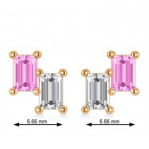Bar Pink Sapphire & Diamond Baguette Earrings 14k Rose Gold (1.70 ctw)