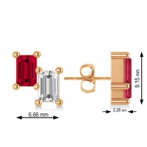 Bar Ruby & Diamond Baguette Earrings 14k Rose Gold (1.70 ctw)