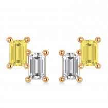 Bar Yellow Diamond & Diamond Baguette Earrings 14k Rose Gold (1.20 ctw)