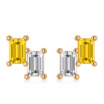 Bar Yellow Sapphire & Diamond Baguette Earrings 14k Rose Gold (1.70 ctw)