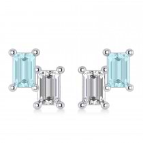 Bar Aquamarine & Diamond Baguette Earrings 14k White Gold (1.10 ctw)